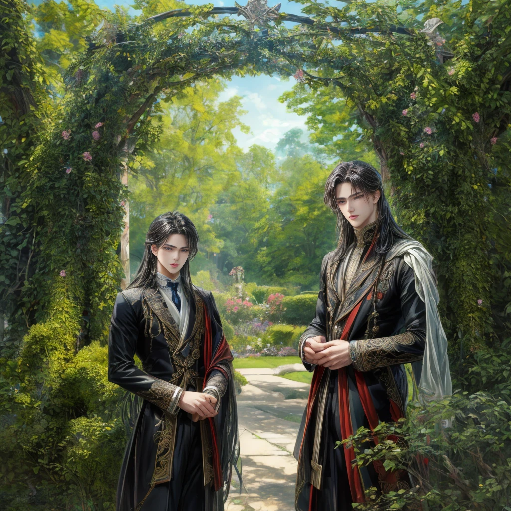 (absurdres, highres, ultra detailed, intricate details ,HDR )
Best quality picture of a detailed male character, handsome teen boy with long hair, anime eyes, intricate details on face, in a detailed outside garden sanctuary scenery, art kenouji
Masterpiece