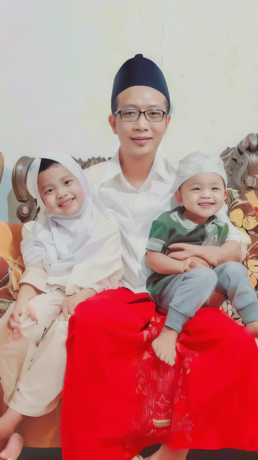 there are two people sitting on a couch with a baby, happy family, barong family, ismail, an indonesian family portrait, old picture, husband wife and son, picture, potrait, by Basuki Abdullah, a picture, captured on iphone, riyahd cassiem, profile pic, saadane afif, full protrait, foto