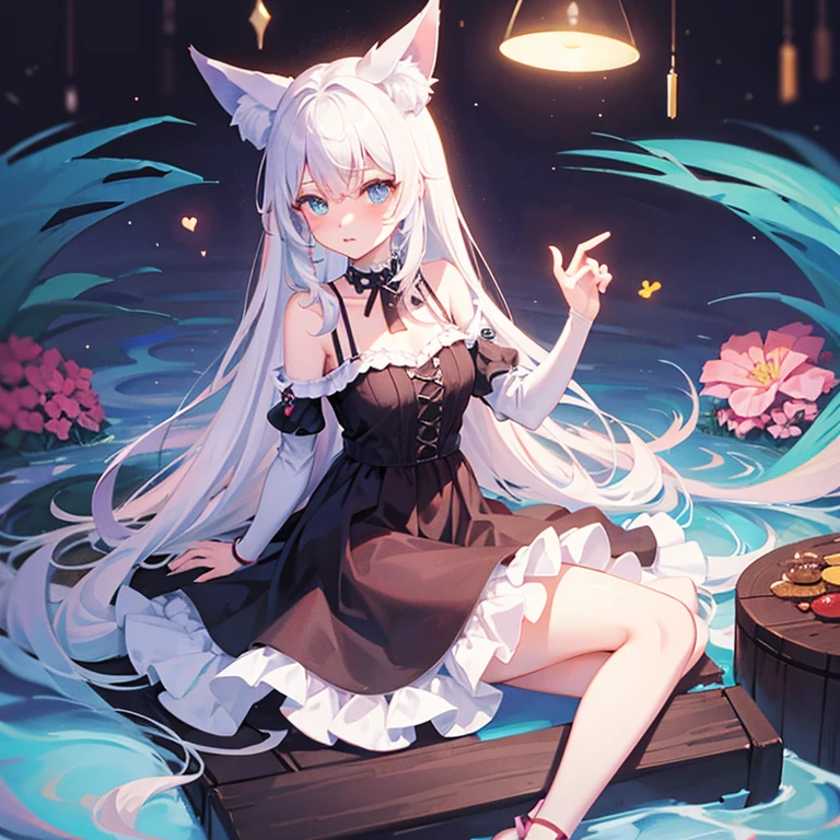 Fox Girl, Fox&#39;s Tail, Nine-Tailed Fox,Fox Ears, Black colored hair, Fox Makeup,One Girl、 Kimono with open chest, Body size is 100-70-90!、Nice body, Avatar, face, Open chest, lewd face, Dominant representation, naughty face,Big Breasts,Emphasize cleavage,Show bare skin、Skin is visible、With legs apart、Show off your thighs、With legs apart、A beautifully patterned kimono、I can see her cleavage、Muscular、Uplifting、Abdominal muscles、Exposed skin、Long Hair、Skin Texture、Soft breasts 、outside、Grassy field