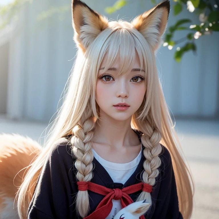 Fox Girl, Fox&#39;s Tail, Nine-Tailed Fox,Fox Ears, Black colored hair, Fox Makeup,One Girl、 Kimono with open chest, Body size is 100-70-90!、Nice body, Avatar, face, Open chest, lewd face, Dominant representation, naughty face,Big Breasts,Emphasize cleavage,Show bare skin、Skin is visible、With legs apart、Show off your thighs、With legs apart、A beautifully patterned kimono、I can see her cleavage、Muscular、Uplifting、Abdominal muscles、Exposed skin、Long Hair、Skin Texture、Soft breasts 、outside、Grassy field