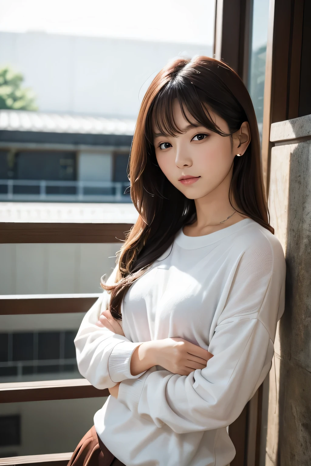 background、Women's Room、A man wakes up in the morning in the body of a woman in her 20s、Long Black Hair、Small breasts、Touching the chest、In underwear、Surprised、