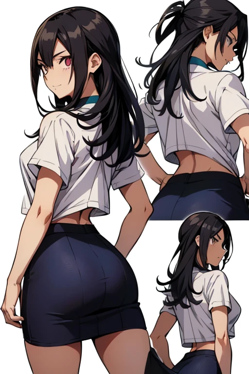 two girls, Saiyan, white spiky hair, green eyes, defined muscles, thin waist, wide hips, dark skin, medium breasts, tight clothes, white t-shirt, black pants, kissing, two girls kissing, the girls kiss
