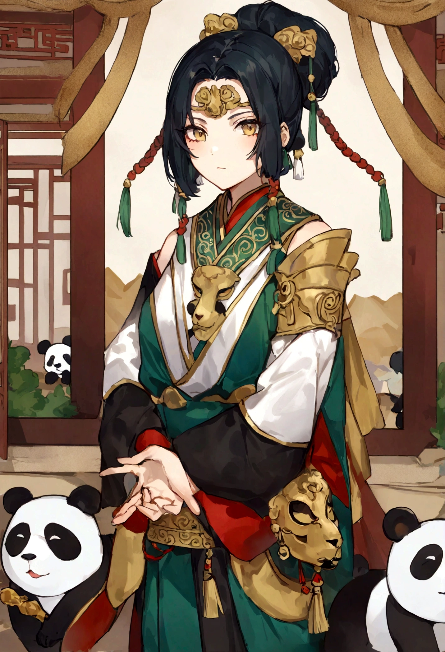 Panda, かわいいPanda, Pandaトレンディプレイ, cultural heritage, Sanxingdui, Chinese unearthed Sanxingdui cultural heritage, Bronze Mask, Gold Mask, 擬人化されたPanda, Cultural and creative, Trendy Art, combination of panda and Sanxingdui cultural heritage, Trending IPs