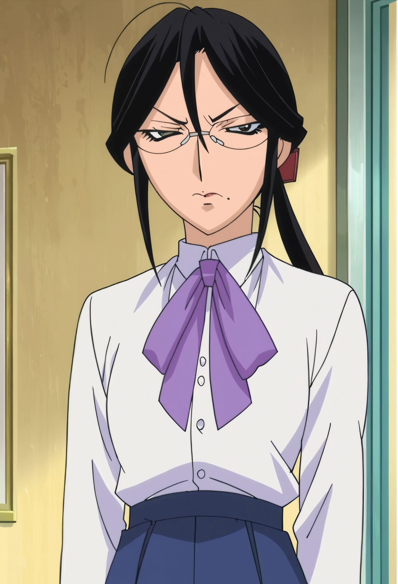 rating_safe, sharp, score_10, score_9, score_8_up, consistent background, anime screencap, flat shadows, flat colors, shirai sae 