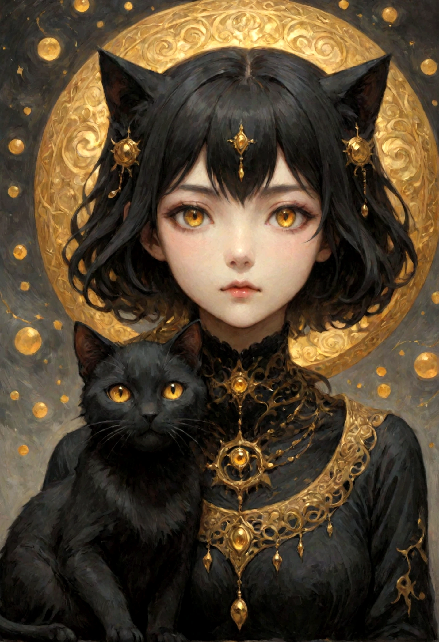 Weird，dark，Dead，Girl，Black Cat，Wandering floating spirit，Golden eyes，dark中猩红的眼睛