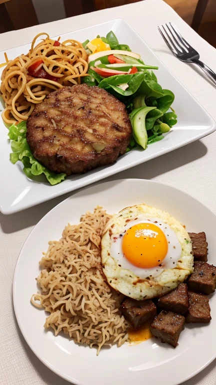 (8k, RAW photo, best quality, masterpiece:1.2), High detail RAW color photo, professional photograph, (realistic, photo realistic:1.37), ((best quality)),(a very beautiful and very cute ),(the girl is 5 years oldl looks happy when she sees a rectangular lunch plate for on a table),(the lunch plate places on a single cute patterned plate with small separate servings of hamburg steak and spaghetti and omelette and salad and fried rice and pudding),