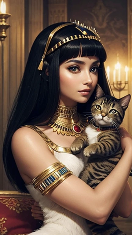 Cleopatra, Beautiful woman, shine, Cats snuggling