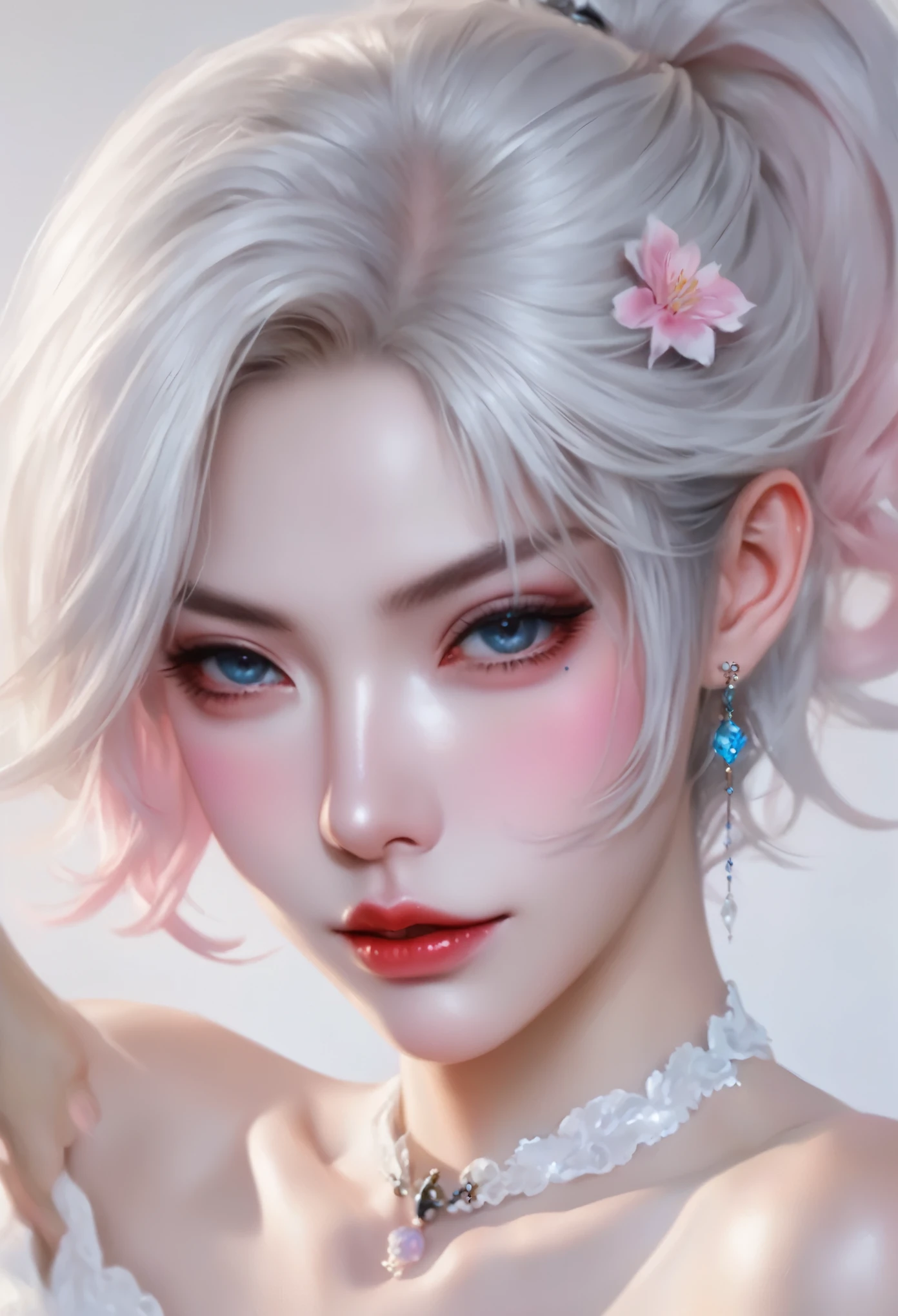 1 girl，Silver short hair，Beautiful facial features，Exquisite makeup，small freckles，Pearl necklace，Black suspender skirt，Shoulder，White hair on arm、Close-up of miss wearing white mask, Beautiful character painting, guweiz, Gurwitz-style artwork, White-haired god, author：Yang Jie, Epic and beautiful character art, Stunning character art, author：Fan Qi, by Wuzhun Shifan, pixiv Art Street Guviz, Single ponytail, insult, High Ponytail, Tall and big, Long legs, (sleeveless lace shirt), (shorts), (Striped )), ((Striped )), Walk, elegant, dignified, miss, Beautiful curves, sweet smile, Strong sense of detail and layering, color丰富绚丽, Has a unique texture, rich and colorful, color, vivid, Design Art, 16K, Super detailed, {{illustration}}, {Extremely refined}, {Exquisite surface treatment}, Super detailed, Delicate and shining eyes, {{Light}}, 极致Light效果, Model: realism, CFG size: 12, Laura: Bright texture (1.35), high quality, masterpiece, Exquisite facial features, Delicate hair depiction, Detailed depiction of the eyes, masterpiece, best quality, Light線追蹤, Extremely detailed CG unified 8k wallpaper, masterpiece, best quality, (1 girl), 完美miss身材, (((Skinny white T-shirt))), beautiful eyes, (Delicate face), short black hair, Tie your hair up, Light blue hairpin, Black silk frame glasses, in class, (White skin), (Optimal Lighting), (Super intricate details), 4k unity, (Super detailed CG), Showing off her white legs, , Hot Pants, shorts,性感Long legs, Thin waist, Sweat runs down my waist, Showing belly, Extremely detailed depiction, Pink Hair, Asymmetrical bangs, Transparent clothes, Hands on thighs, 把目Light移開, 8k resolution, Raise an eyebrow, shiny hair, Flower head, Wristbands, bandage，leather