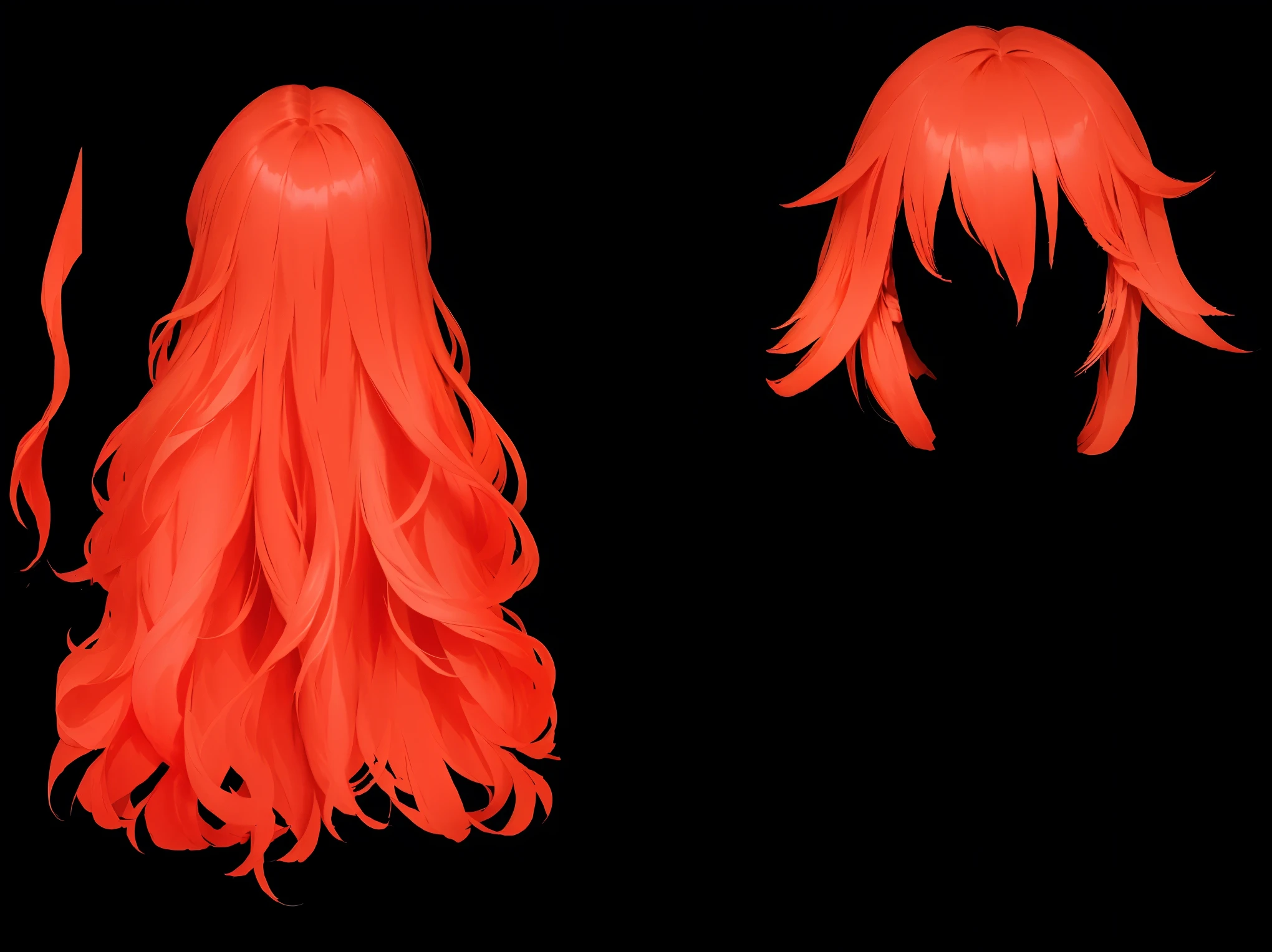 There are two different ways to look at a woman&#39;s hair with red hair., Orange flowing hair, orange glowing hair, red glowing hair, Red wig, she has long red hair, long fire hair, fire hair, Realistic hair, carrot hair, long wavy orange hair, оранжевая кожа и длинные fire hair, anime stylized, glowing flowing hair, long orange hair
