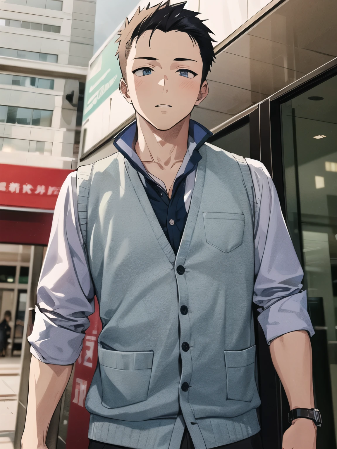 Anime boy cool cute skin white vest
