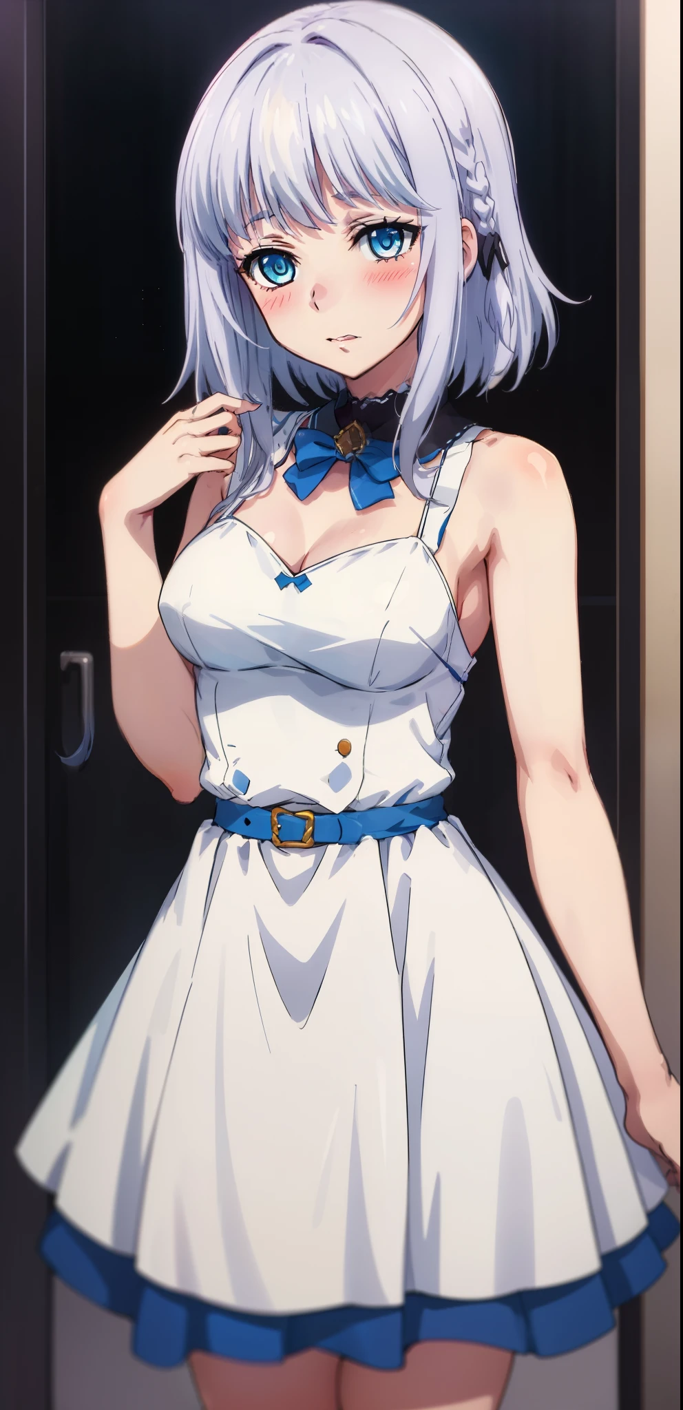 1 girl, kanon kanase, blush, medium breasts, sleeveless,((cowboy_shot, random dress)), 30-year-old, healthy skin, dominant, dominance, dominant girl.