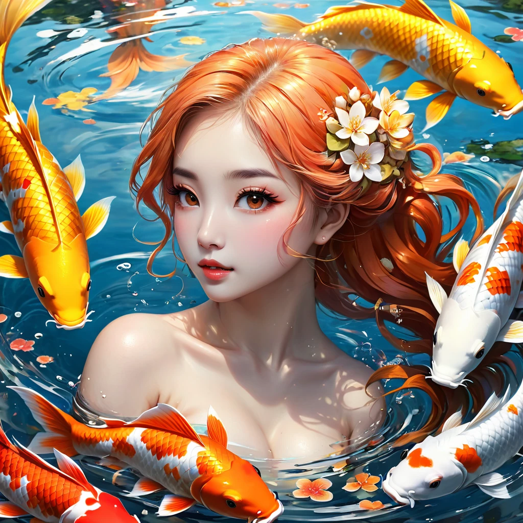 Fishtail Mermaid,Big koi,Lots of koi,Koi fish of different colors and styles、Four white koi carps,Polka dot five color koi、Orange Gold Koi、Red and white koi、Meikai light yellow brocade,Peach Blossom,avatar