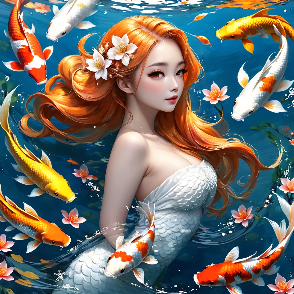 Fishtail Mermaid,Big koi,Lots of koi,Koi fish of different colors and styles、Four white koi carps,Polka dot five color koi、Orange Gold Koi、Red and white koi、Meikai light yellow brocade,Peach Blossom,avatar