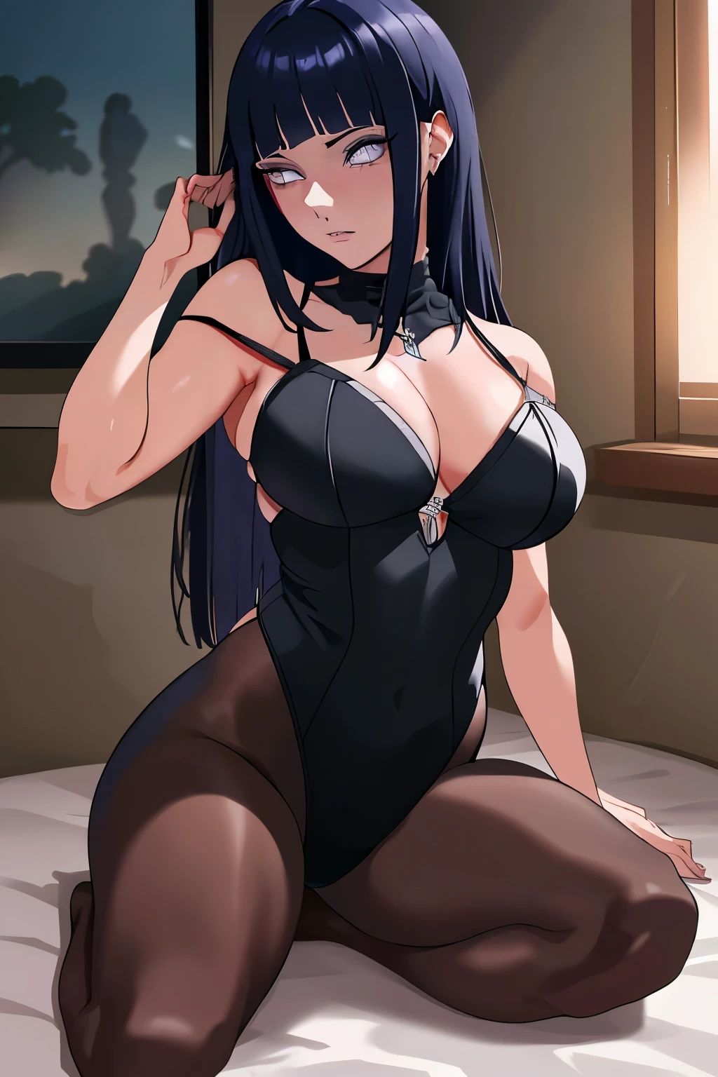 (mejor calidad,4k,high resolution,obra maestra:1.2), (ultra detallado), (sin ropa) (NSFW not safe for work art) (acostada en cama, Fondo), (naruto shippuden settings), (pose sexual), (realista,photorealista,photo-realista:1.37), (hdr,HD), (retrato), (vivid colors), (Piernas largas), (cara claramente alargada), (Hermosos ojos detallados), (hermosos labios detallados), (ojos y rostro extremadamente detallados), (long eyelashes), (Sharp focus), (physically based rendering), (pelo largo negro, fluyendo en el viento), (sin ropa), (senos grandes) (abierta las piernas), (intense), (expression of intense desire), (Desenfoque de movimiento), (elegante), (Figura delgada), (inspirado en anime), (luces brillantes), (sexual), (colores contrastantes), (ambiente misterioso), (action packed scene), (Unique style), (llamativo), (Apuesto), (evocador), (expresivo), (Intriguing atmosphere),