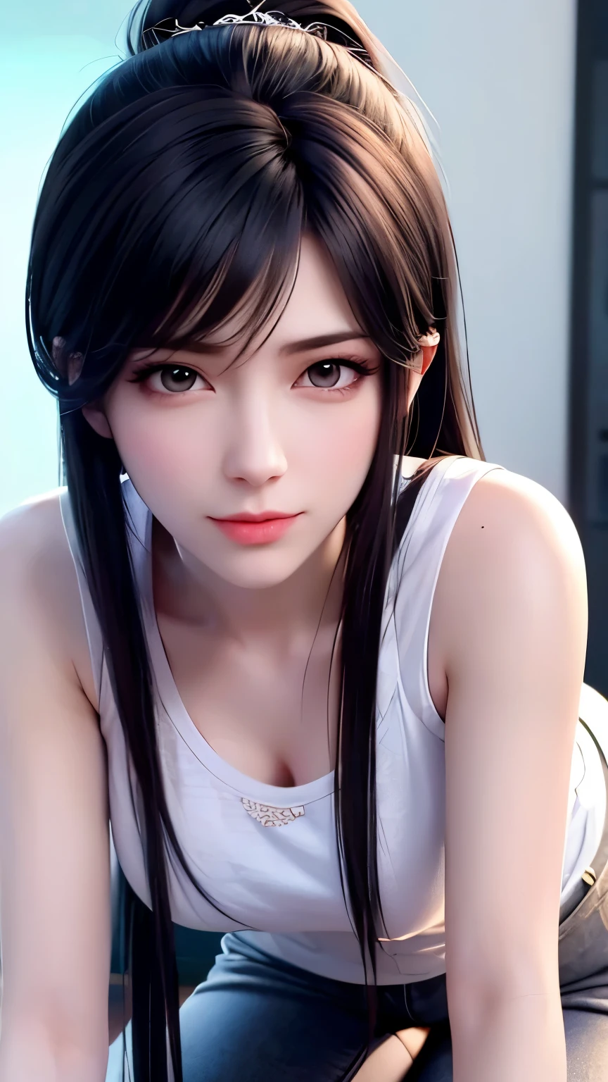 a white hair、Close-up of miss wearing white mask, Beautiful character painting, guweiz, Gurwitz-style artwork, White-haired god, author：Yang Jie, Epic and beautiful character art, Stunning character art, author：Fan Qi, by Wuzhun Shifan, pixiv Art Street Guviz, Single ponytail, insult, High Ponytail, Tall and big, Long legs, (sleeveless lace shirt), (shorts), (Striped )), ((Striped )), Walk, elegant, dignified, miss, Beautiful curves, sweet smile, Strong sense of detail and layering, color丰富绚丽, Has a unique texture, rich and colorful, color, vivid, Design Art, 16K, Super detailed, {{illustration}}, {Extremely refined}, {Exquisite surface treatment}, Super detailed, Delicate and shining eyes, {{Light}}, 极致Light效果, Model: realism, CFG size: 12, Laura: Bright texture (1.35), high quality, masterpiece, Exquisite facial features, Delicate hair depiction, Detailed depiction of the eyes, masterpiece, best quality, Light線追蹤, Extremely detailed CG unified 8k wallpaper, masterpiece, best quality, (1 girl), 完美miss身材, (((Skinny white T-shirt))), beautiful eyes, (Delicate face), short black hair, Tie your hair up, Light blue hairpin, Black silk frame glasses, in class, (White skin), (Optimal Lighting), (Super intricate details), 4k unity, (Super detailed CG), Showing off her white legs, , Hot Pants, shorts,性感Long legs, Thin waist, Sweat runs down my waist, Showing belly, Extremely detailed depiction, Pink Hair, Asymmetrical bangs, Transparent clothes, Hands on thighs, 把目Light移開, 8k resolution, Raise an eyebrow, shiny hair, Flower head, Wristbands, bandage，Leather sexy pose, simple grey background, Climbing towards the viewer, Kitten pose, On all fours, 