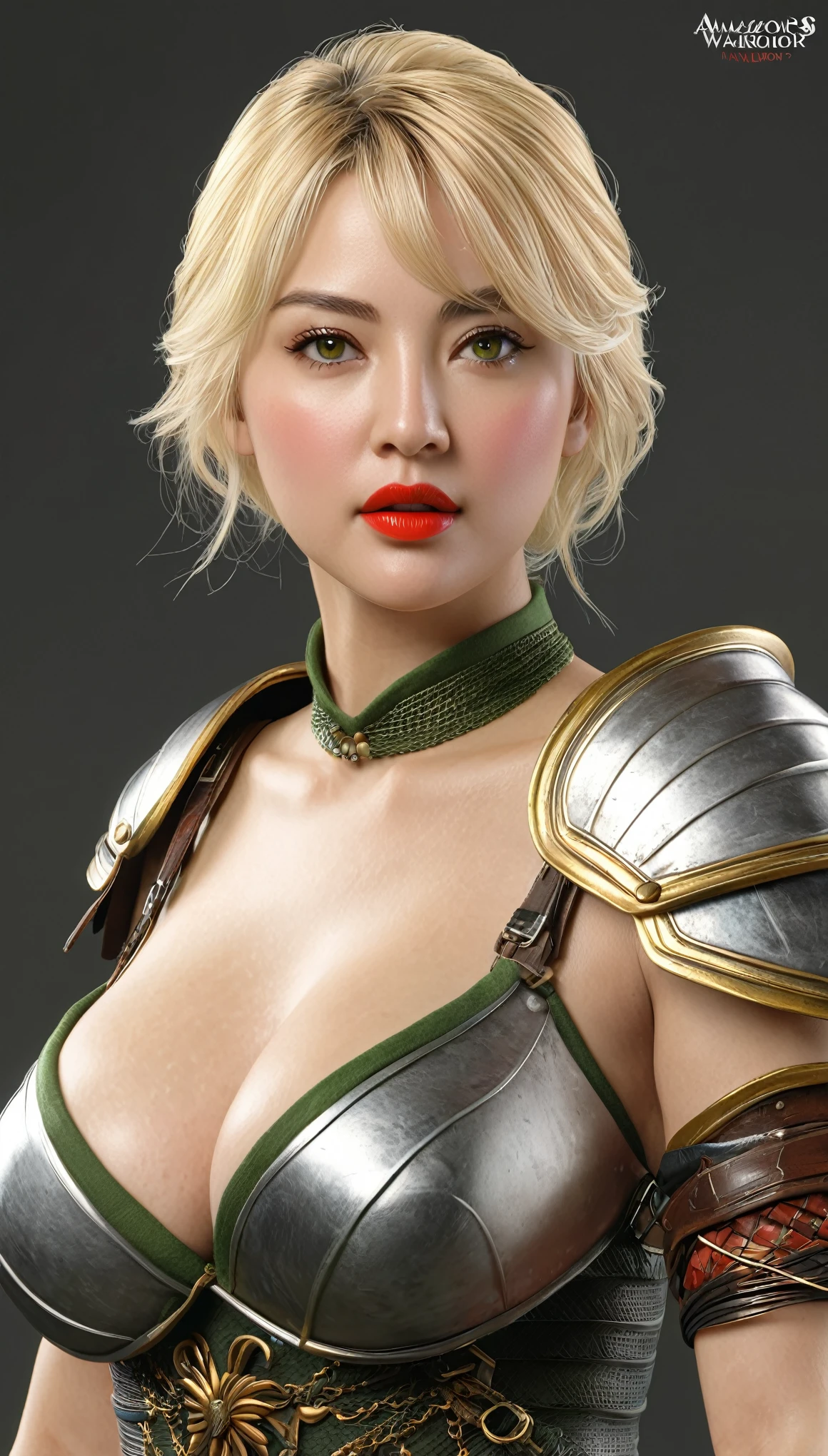 (((Hyper Real)))、(Amazonian female warrior)、
Beautiful woman　high resolution　High resolution　Realistic　short hair　blonde mature、Middle-aged women、((Big big boobs))　Fine skin、超High resolution、Realistic、Plump figure、((中年のBeautiful woman))、Beautiful expression 、Fine green eyes、Blonde Hair、３５Amazonian female warrior、Big cleavage、Big Ass、Bright red lips、(Simple clothes)and(Wearing simple armor)、(I have a weapon)、