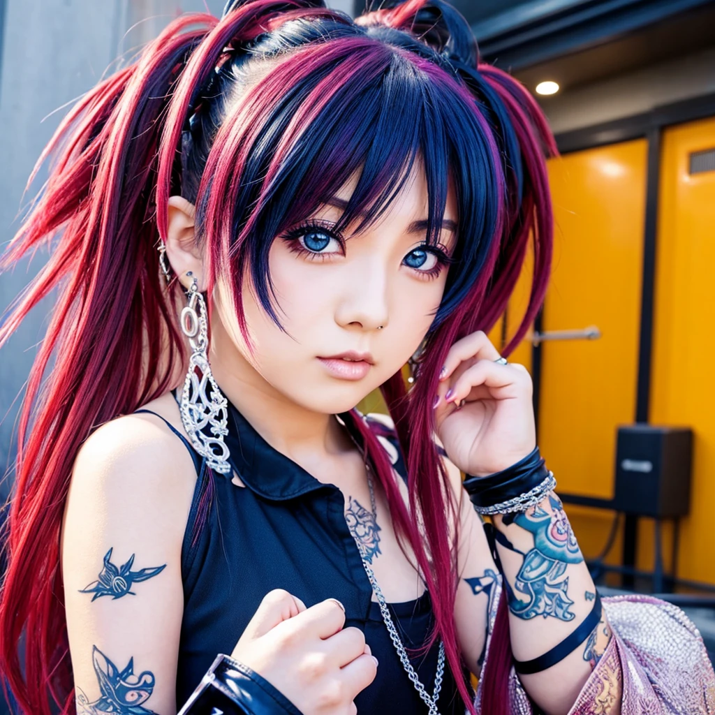 Blaisan girl, anime hair, visual kei, piercings, jpop