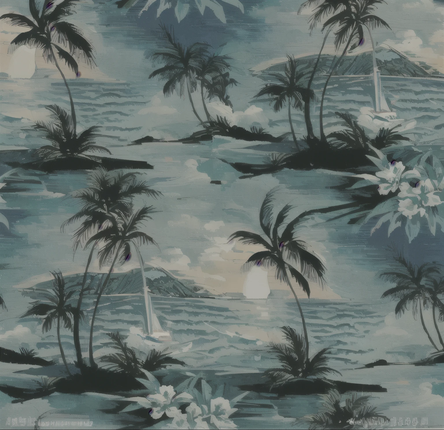 Close up of palm trees and boats pattern, Tropical Ocean, Elegant tropical print, Tropical atmosphere, Tropical trees, tropical palm trees, Tropical Paradise, wallpaper design, tropical mood, High quality wallpapers, Ocean pattern, Tropical background, Island Background, Tropical Landscape, mobile wallpaper, Hawaiian shirts, Beautiful wallpapers, Wallpaper Background, Ocean pattern and night sky, HD Wallpapers