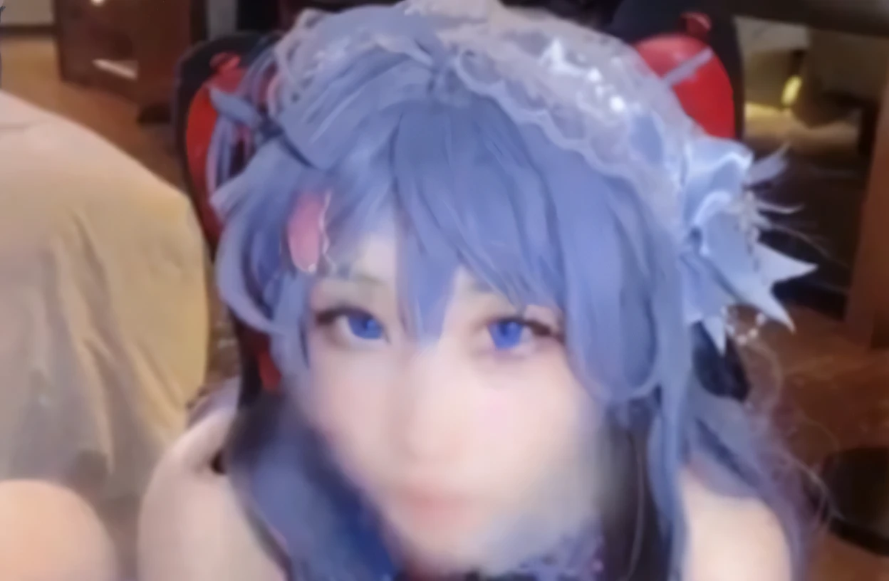 a blue hair、Close-up of man wearing bow tie, ahegao face, Close-up of a young anime girl, ahegao, Blue skin, She has a cute expression, real life anime girls, She is facing the camera, rimuru tempest front view, she has a cute face,