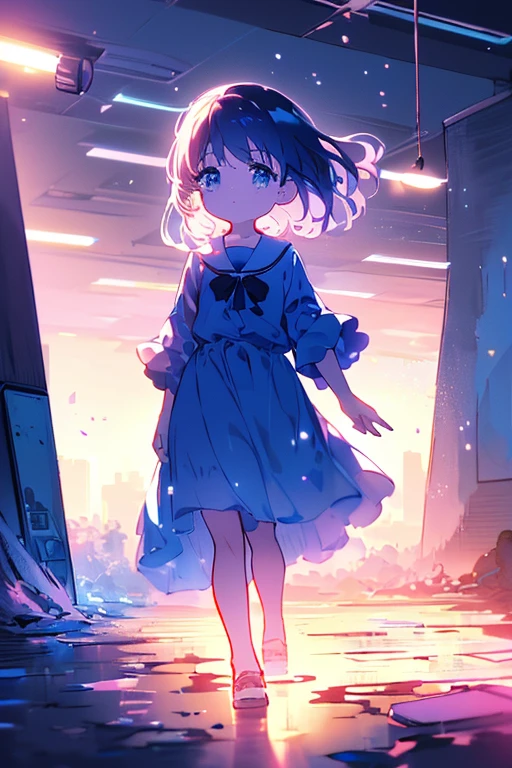 masterpiece best quality anime style 4k cry tearful face((((5years old 2girls walk with hand on flashlight))))(midnight with night Sky)(((5years old 2girls in Abandoned school building test of courage)))(midnight with night Sky