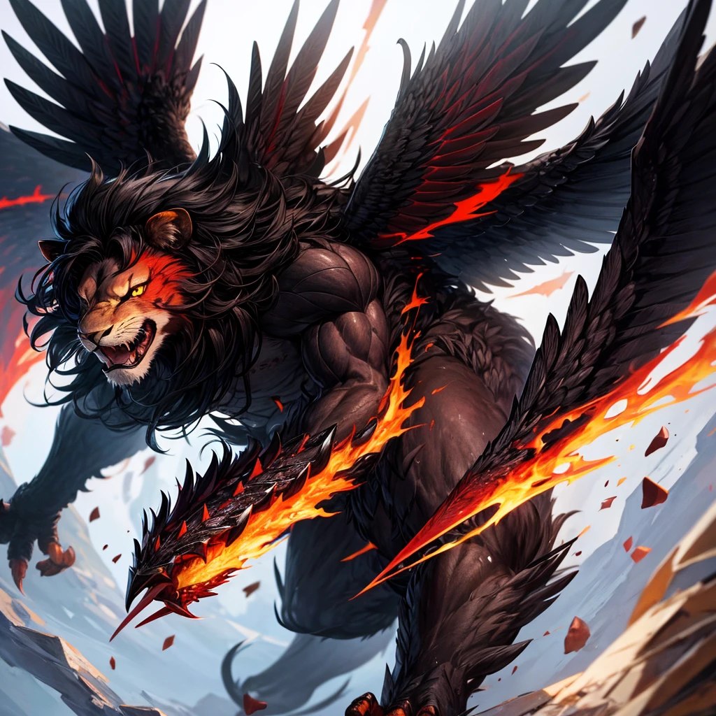 Lion, Black Hair, Red eyes, wing, Very monstrous　Mighty Warrior