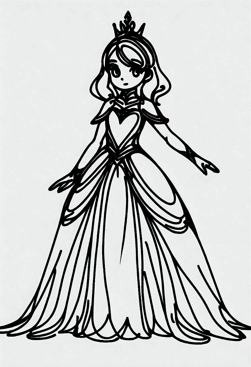 different princess, coloring page for kids, line art, no color, white background