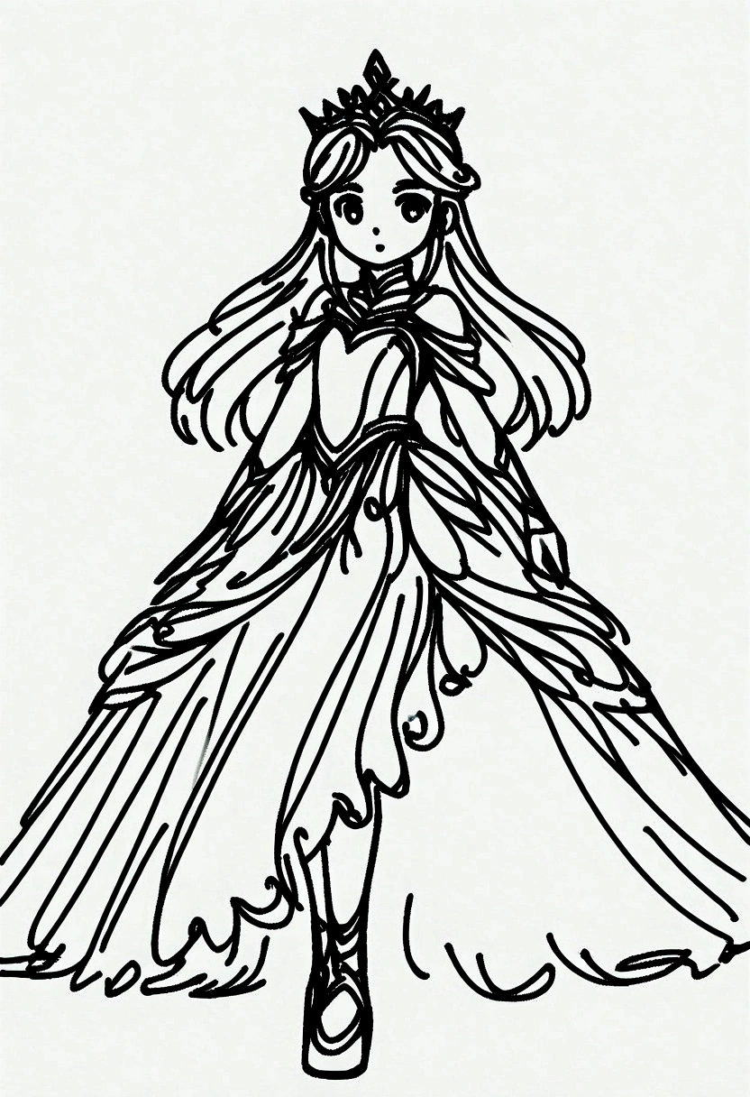 different princess, coloring page for kids, line art, no color, white background