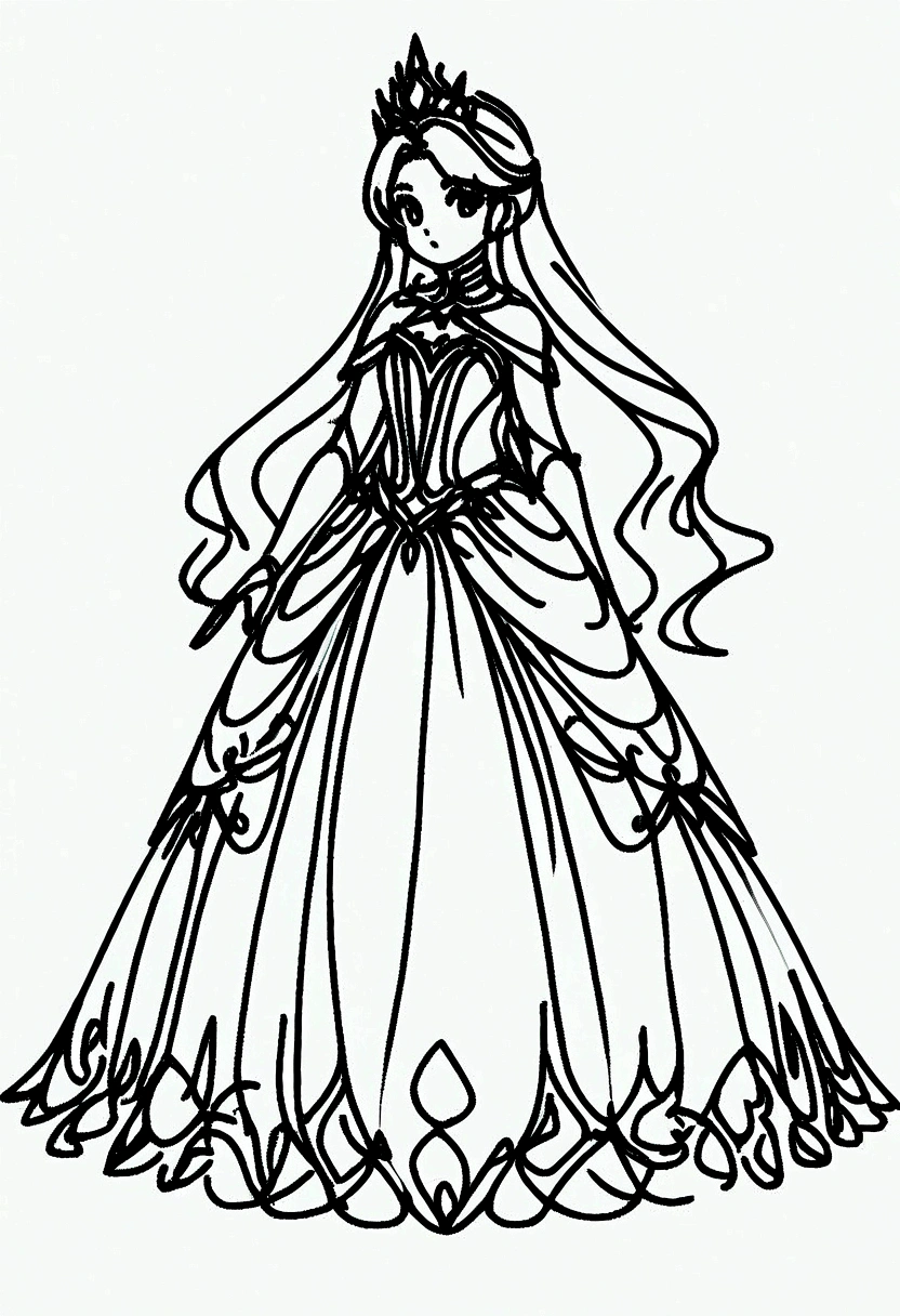 different princess, coloring page for kids, line art, no color, white background