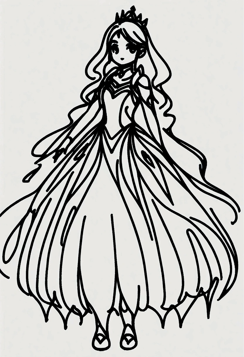 different princess, coloring page for kids, line art, no color, white background