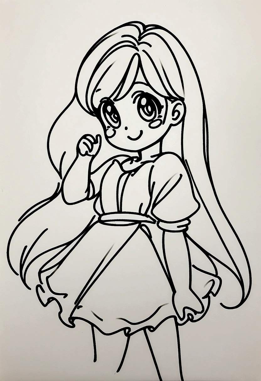 cartoon animated barbie, coloring page for kids, line art, no color, white background