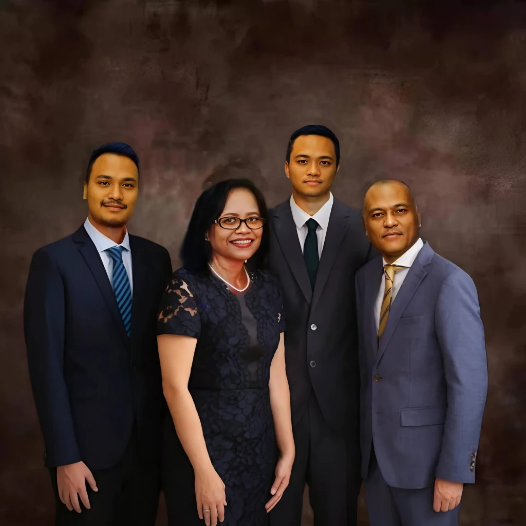 there are three men and a woman standing together in suits, barong family, amazing professional picture, family portrait, detailed professional photo, family photo, high quality portrait, photo portrait, professional picture, full protrait, full body portrait of a group, classic portrait, professional detailed photo, portrait image, formal portrait, portrait n - 9, album photo, potrait