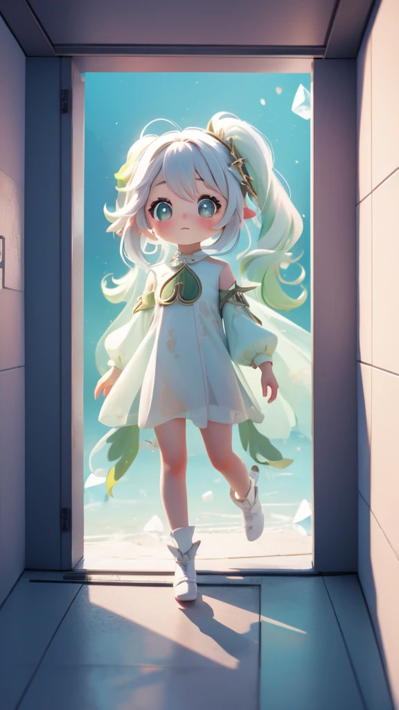 out-of-body girl, pass through the wall, Crystal clear body, pastel space