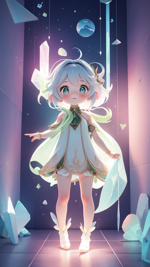 out-of-body girl, pass through the wall, Crystal clear body, pastel space