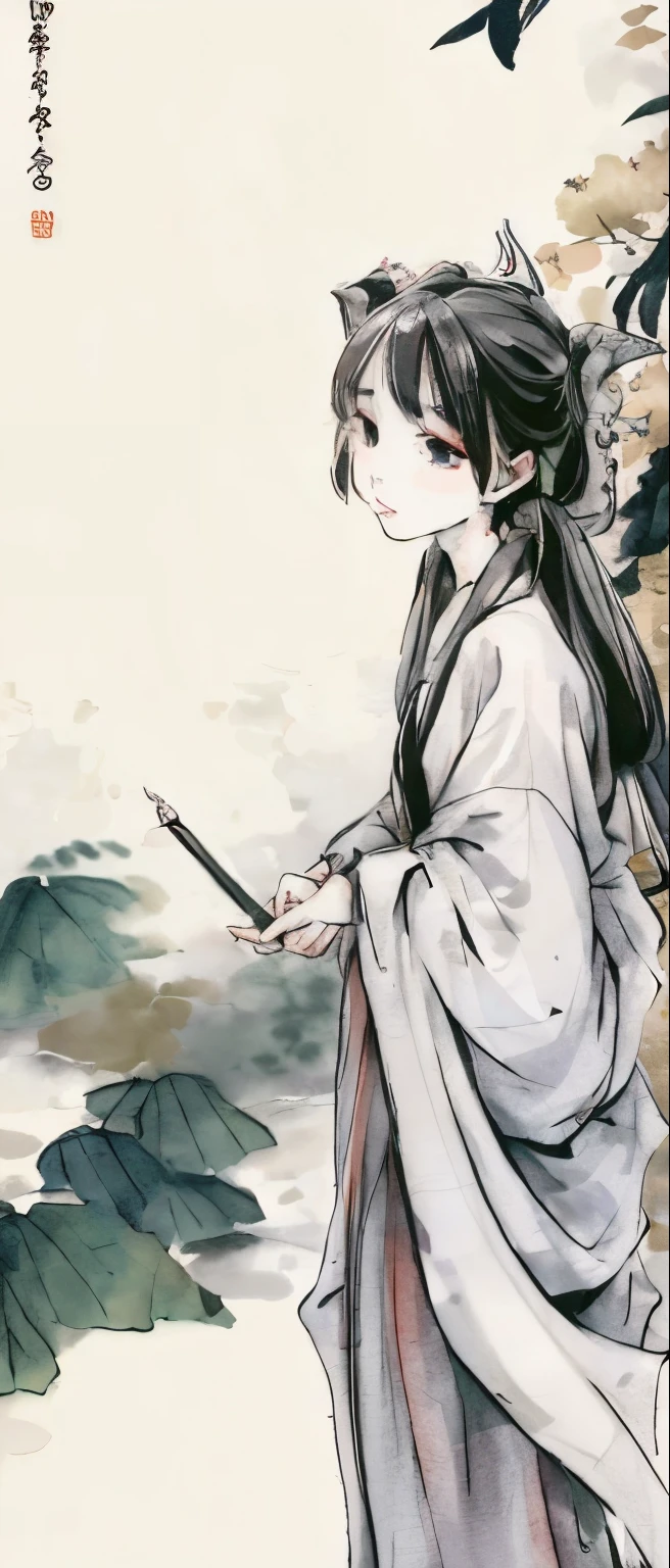 ((4k,masterpiece,best quality)), shuimobysim, traditional chinese ink painting, lotus, hanfu, maxiskit, dress conservatively
1 boy, solo, white hair, fox ears, white, fish, many fish near boy, look at viewer, tease,onee-shota,