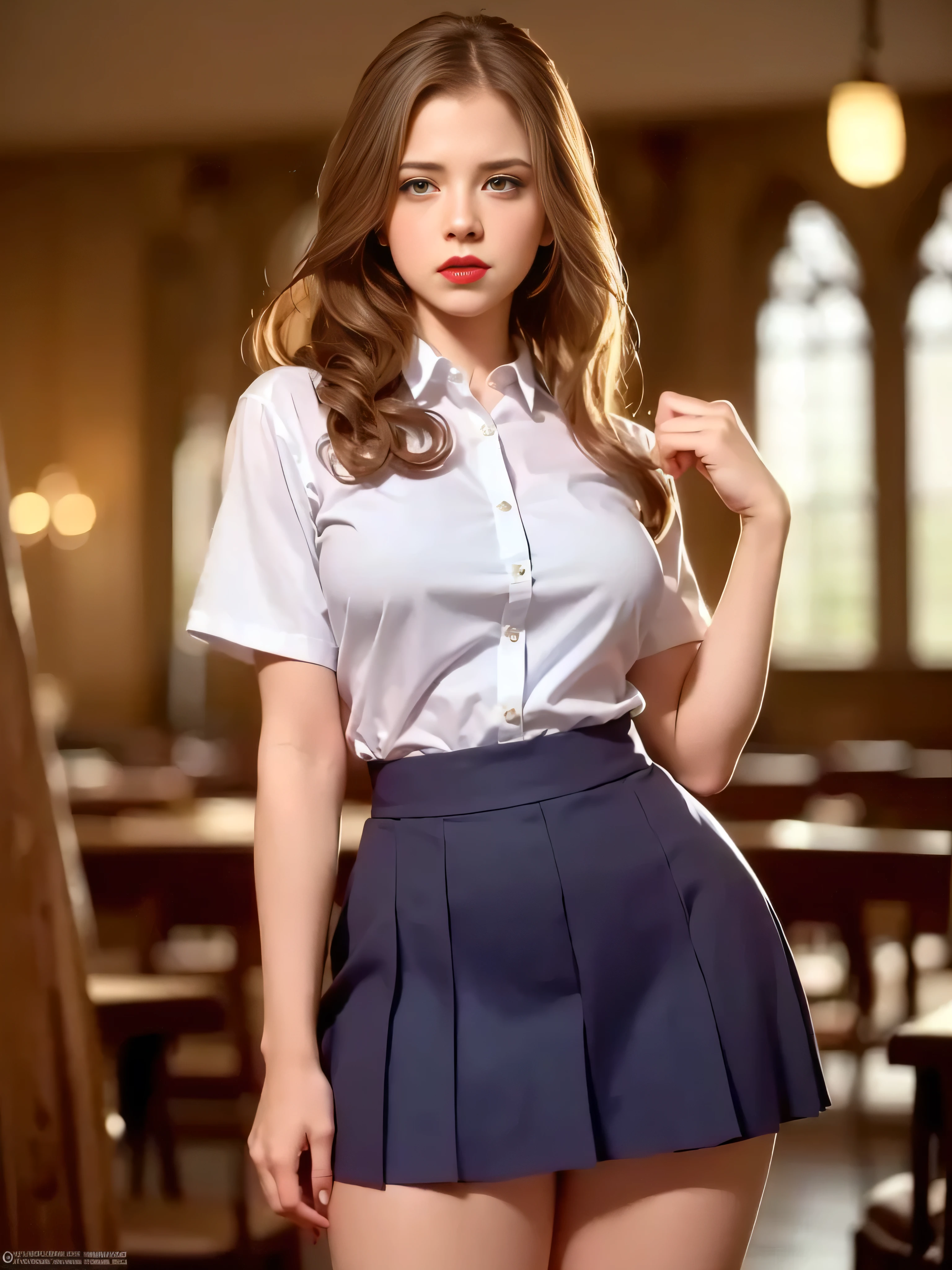 (Best quality, masterpiece: 1.1), (fidelity: 1.4), 1 girl, ((katheryn winnick/ lifting a sexy skirt), ((she has her magic energy ball in her hand)), (in an intimate short uniform, detallado: 1.3), (bragas: 1.3), (very detallado face: 1.4), (Biblioteca de Hogwarts en el fondo: 1.2), (8K, HD, DSLR, Alta calidad, cinematic lighting, bokeh))), upper body, very long hair, study, very young girl, slave, ((Shirt)), ((very small breasts)), extremely beautiful woman, ((ultra detailed and toned legs)), ((very wide hips)), ((very thick and toned thighs)), (sexy), ((extreme hourglass figure)), ((very thick heart lips)), ((very small and thick lips)), ((red lipstick)), ((blue eyes)), ((angry look)), (blush), (makeup), MiniSkirt, school shoes, ((she is angry)), ((she used a sexy shool uniform))