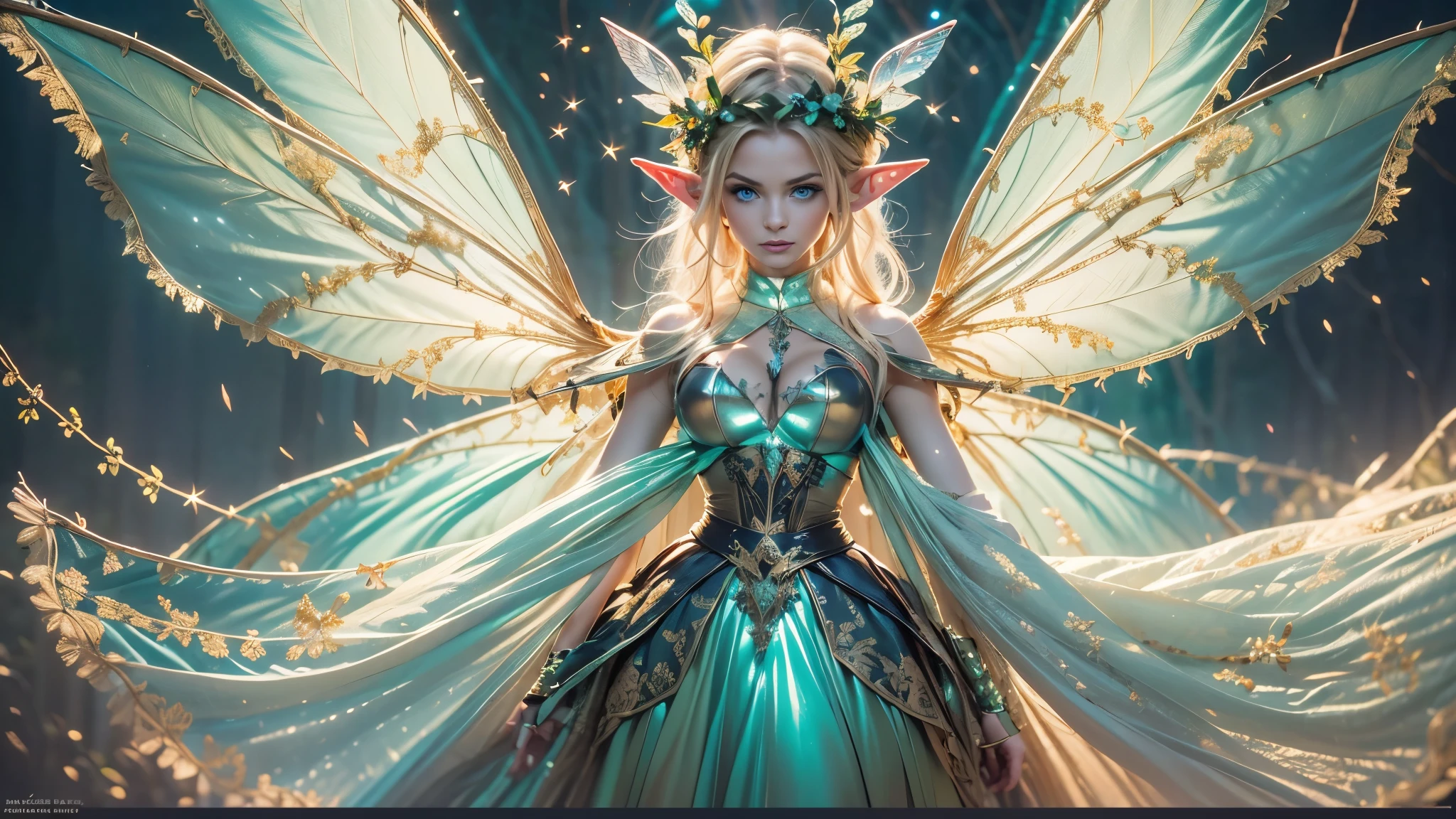 Beautiful faerie woman, elf ear, flying, centered holographic dragonfly wings, glowing blue eyes, detailed proportional hand, proportional body, firm breast, silk tutu, frank Frazzetta painting style, (Best Quality:1.4), (Ultra-detailed), (extremely detailed CG unified 8k wallpaper), Highly detailed, RAW Photos, Professional Photography, plein air, Illumination, (Super fancy photos:1.4), (Dazzling light), Radiant Photography, depth of fields
