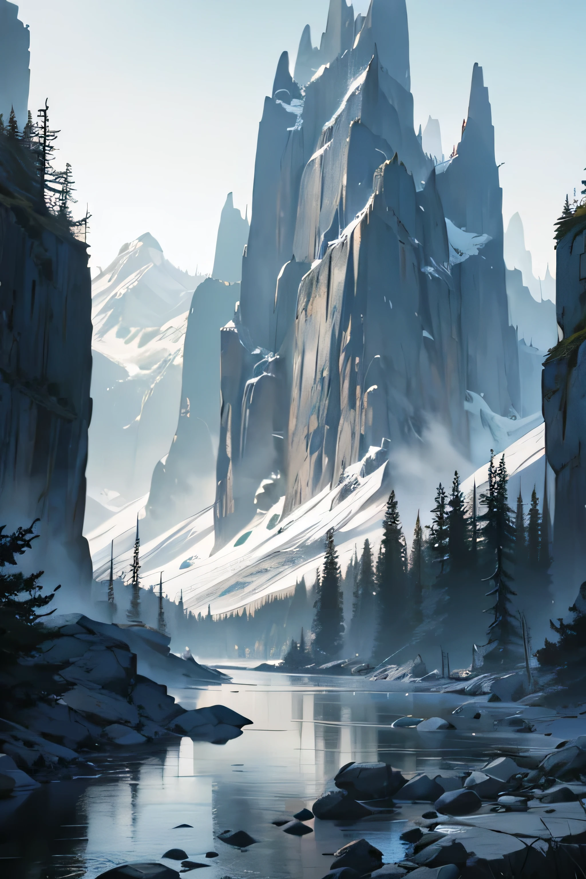 background grey tone mountain and river