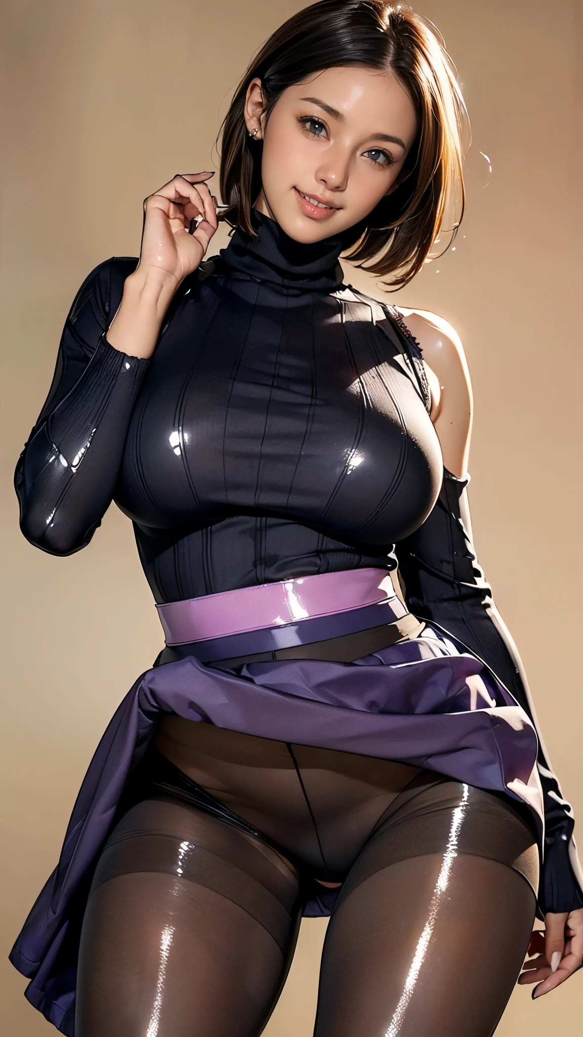 (1 girl:1.5),(50 years old:1.5),(Detailed body:1.4),(Beautiful Skin:1.4),(Japanese:1.5),((Turtleneck sweater:1.5)),((Draped skirt:1.5)),(((Skirt flip:1.5))),((pantyhose:1.5)),((Panties:1.5)),(front:1.5),BREAK(Looking at me:1.5),((Fine skin:1.4)),(Shiny skin:1.5),(Beautiful Face:1.5),(Detailed hand drawing:1.3),(Beautiful female hands:1.3),(smile:1.5),(short hair),BREAK(Big Breasts:1.2),(Blurred Background:1.5),(Very sensual:1.5),(sexy:1.5),((Thick thighs:1.5)),(Beautiful body:1.5),((Very sensual:1.5)),BREAK(((masterpiece:1.5),(highest quality:1.5),(Very detailed:1.5),(High resolution:1.5),(Realistic:1.5),(Realistic:1.5),(Delicate depiction),(Careful depiction))),8k,wallpaper
