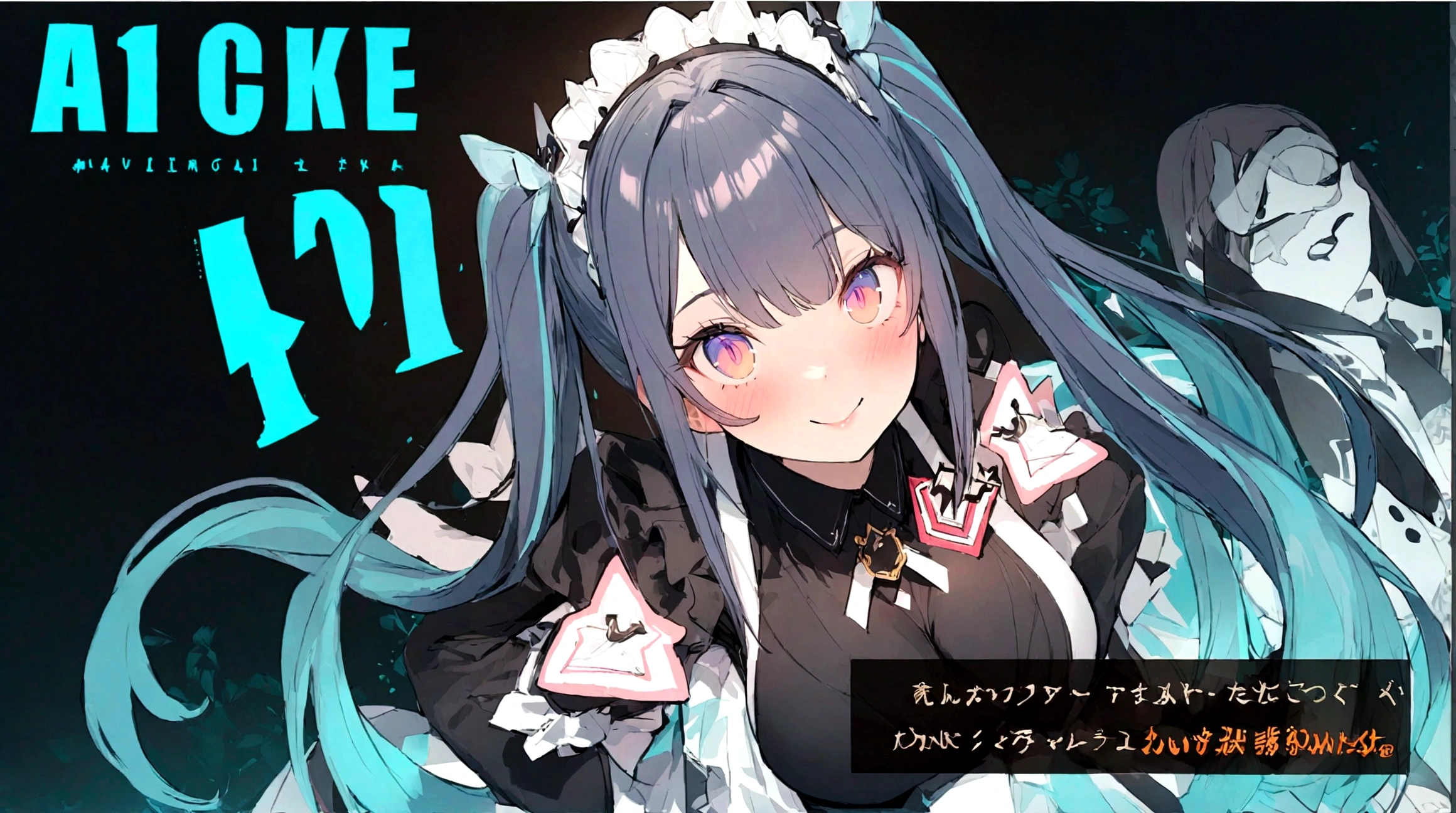 (high quality, 8k, 4K, High Contrast, masterpiece:1.2, 最high quality, Best aesthetics), beauty, Maid, Very detailed, Seductive and erotic girl with lace headdress, smile, (Big Breasts, Black Hair, Twin tails), Focus on the face, Focus on the face, Complex eyes, tights, 40 denier black tights, coffee shop, Low angle shot, Viewers looking up,