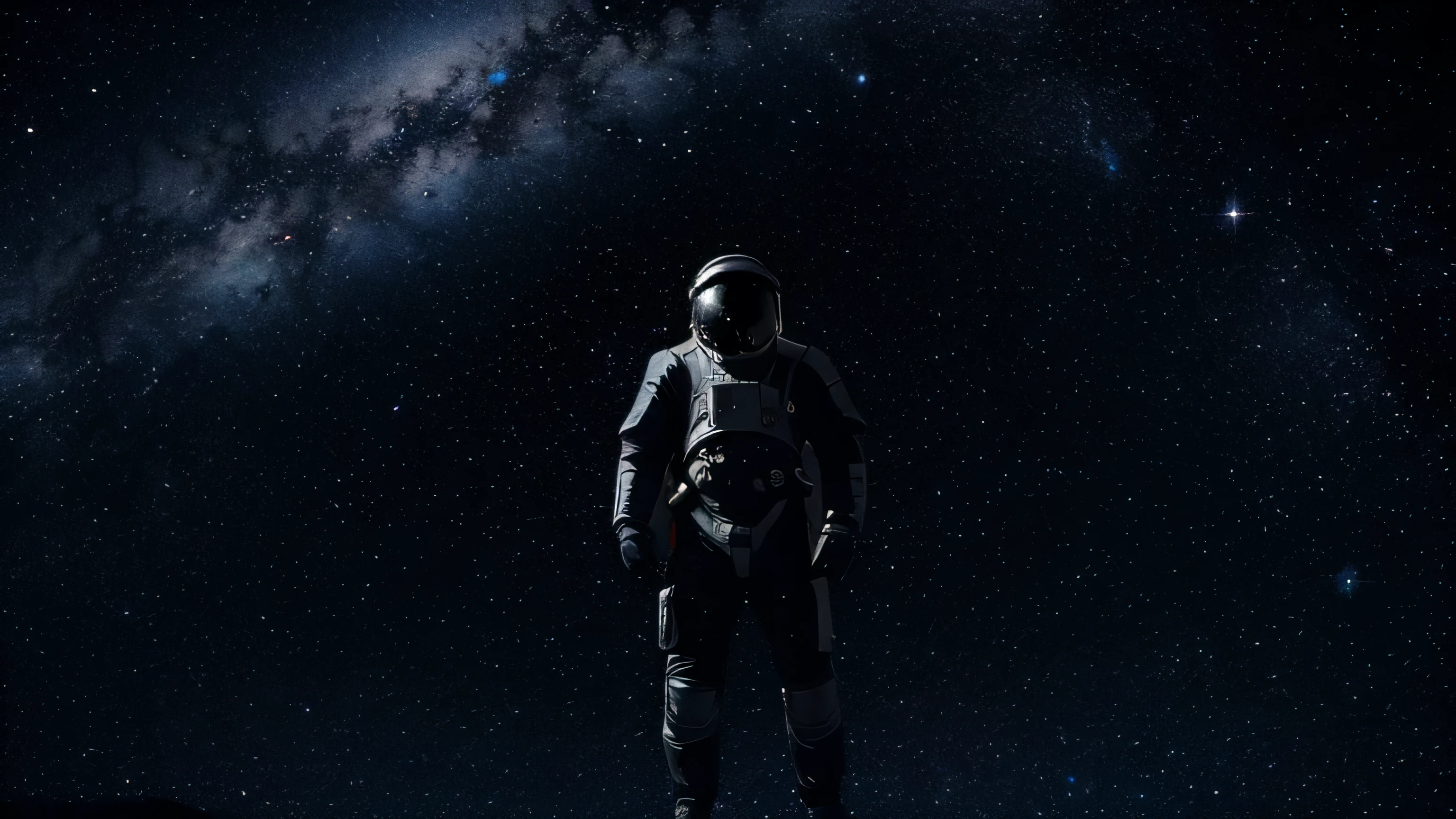 space man black suit floating on galaxy with stars background