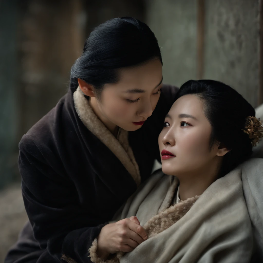 1 beautiful young chinese woman in Manchukuo, 1941, not wearing coat but wearing dress without coat, her hair was frozen, her body was frozen, frozen in thick rigid ice in a dark locked human exprimentenation prison room, lying down shivering in fear, tears in her eyes, mouth opened, encased in ice, Unit 731 Harbin, Manchuria, China, (best quality,4k,8k,highres,masterpiece:1.2),ultra-detailed,(realistic,photorealistic,photo-realistic:1.37),HDR,UHD,studio lighting,ultra-fine painting,sharp focus,physically-based rendering,extreme detail description,professional,vivid colors,bokeh,horror,photography