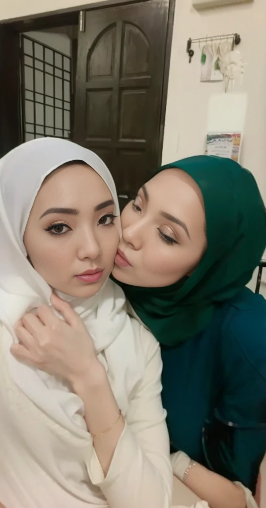 RAW, Best quality, high resolution, masterpiece: 1.3), beautiful malaysian woman in hijab,Masterpiece, perfect slim fit body, (big breastig gorgeous eyes, Soft smile, wear a light tight shirt and very tight light legging. cameltoes.panties lines.necklace, shairband, evening view. freestyle pose. waterfall view. Excellent lighting, Bright colors, Clean lines.