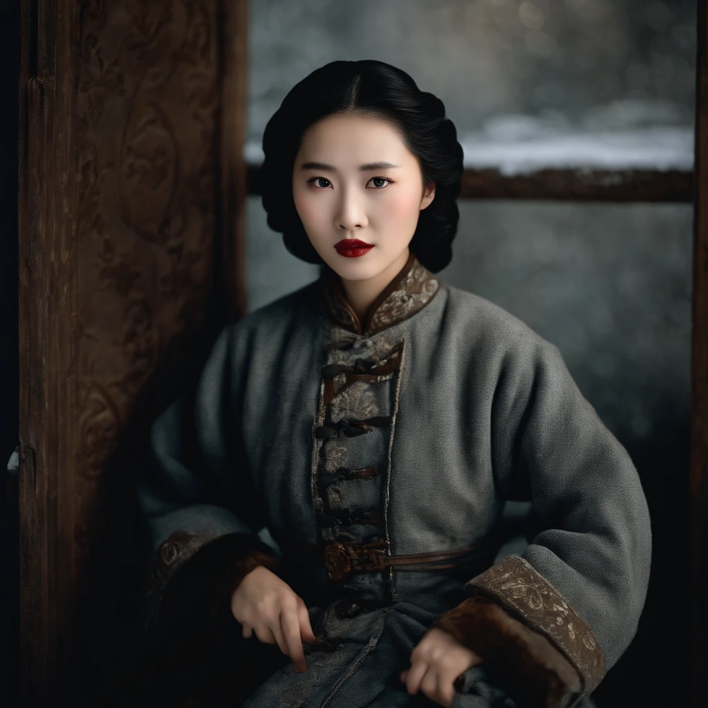 1 beautiful young chinese woman in Manchukuo, 1941, not wearing coat but wearing dress without coat, her hair was frozen, her body was frozen, frozen in thick rigid ice in a human exprimentenation prison room with lock door, lying down shivering in fear, tears in her eyes, mouth opened, encased in ice, Unit 731 Harbin, Manchuria, China, (best quality,4k,8k,highres,masterpiece:1.2),ultra-detailed,(realistic,photorealistic,photo-realistic:1.37),HDR,UHD,studio lighting,ultra-fine painting,sharp focus,physically-based rendering,extreme detail description,professional,vivid colors,bokeh,horror,photography