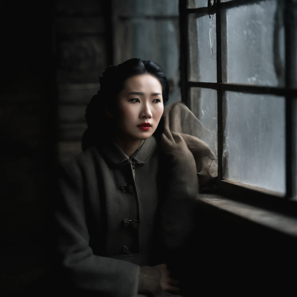 a beautiful young chinese woman in manchukuo, 1941, not wearing coat but wearing dress without coat, her hair was frozen, her body was frozen, frozen in thick rigid ice in a human exprimentenation prison room with lock door, lying down shivering in fear, tears in her eyes, mouth opened, encased in ice, unit 731 harbin, manchuria, china, (best quality,4k,8k,highres,masterpiece:1.2),ultra-detailed,(realistic,photorealistic,photo-realistic:1.37),HDR,UHD,studio lighting,ultra-fine painting,sharp focus,physically-based rendering,extreme detail description,professional,vivid colors,bokeh,horror,photography