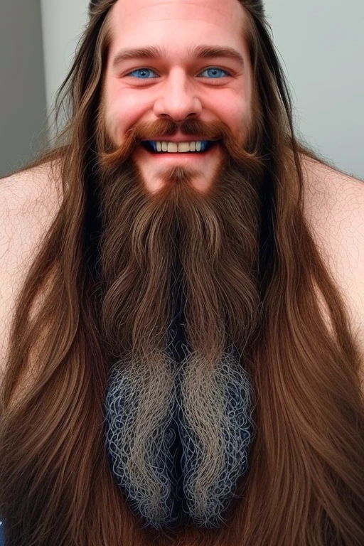 Perfect beautiful man blue eyes long hair beards smiles smiling grotesc