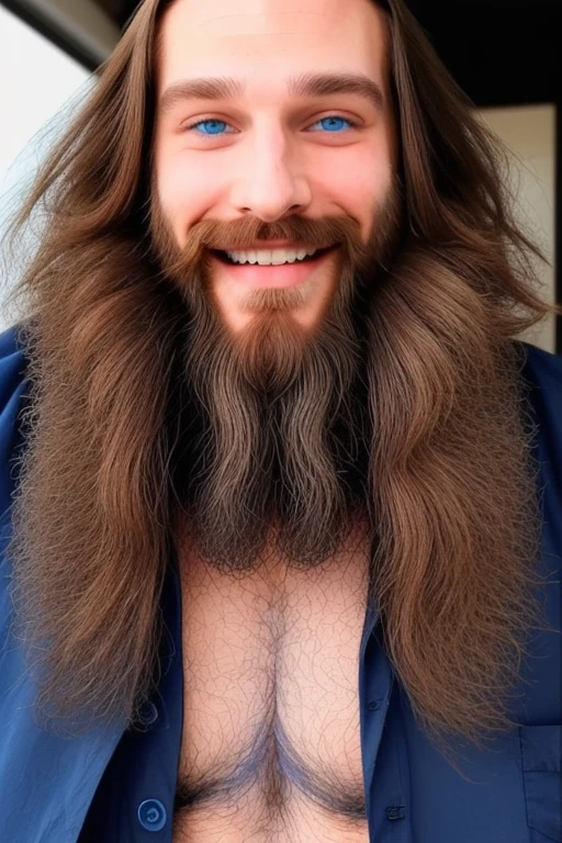 Perfect beautiful man blue eyes long hair beards smiles smiling