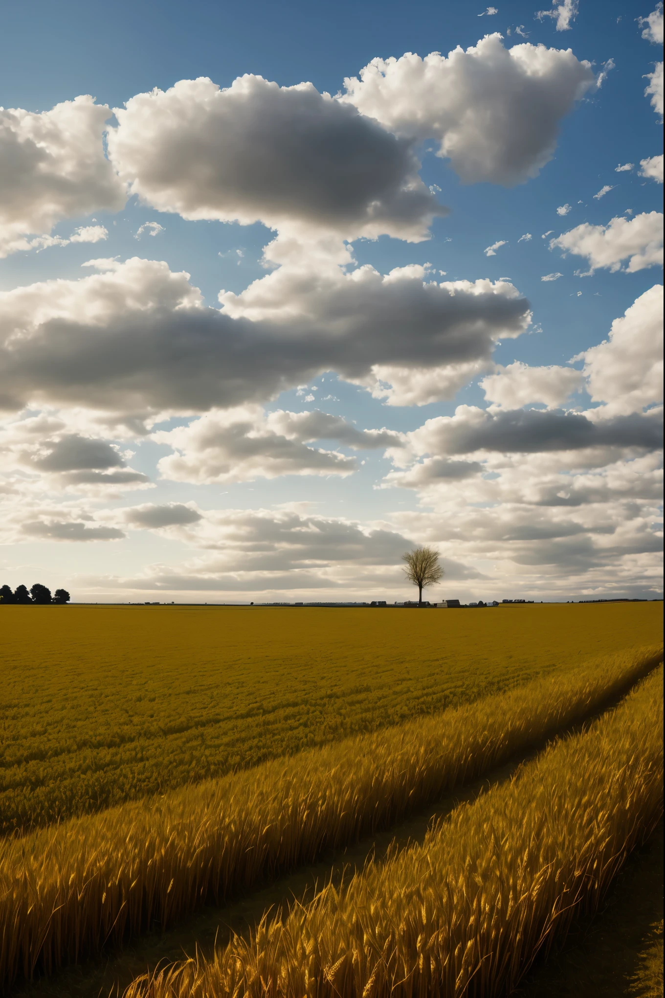 arafed field of wheat with a lone tree in the distance, clouds and fields in background, by Karl Hagedorn, by Carl Rahl, detailed fields nature, immense wheat fields, by Karl Pümpin, by Wolfgang Zelmer, nature and clouds in background, by Karl Walser, by Hans Schwarz, by Alfons Walde