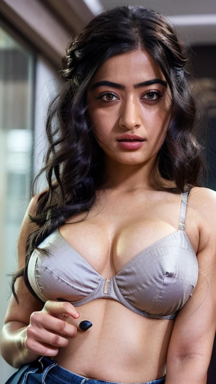  Above half body closeup photo of Rashmika mandanna in bra, ((free messy hair)), ((tall body)),(( looking at viewer)),((big cheeks)),30 year old woman,1woman,solo,breasts,(fleshy face),long hair,cleavage,black hair,navel,midriff, bedroom ,
best quality,masterpiece,illustration,an extremely delicate and beautiful,CG,unity,8k wallpaper,Amazing,finely detail,masterpiece,official art,extremely detailed CG unity 8k wallpaper,incredibly absurdres,huge filesize,ultra-detailed,highres,extremely detailed,beautiful detailed girl,realistic,broad fleshy body, ((perfect eyes nd eyebrow))