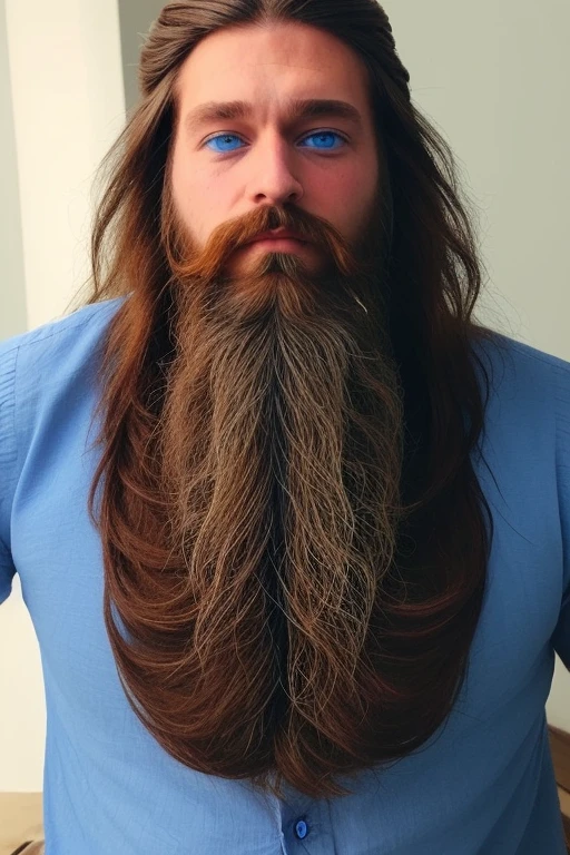 Perfect beautiful man blue eyes long hair beard