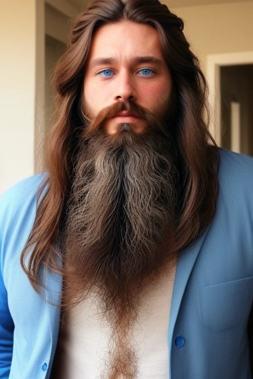 Perfect beautiful man blue eyes long hair beard